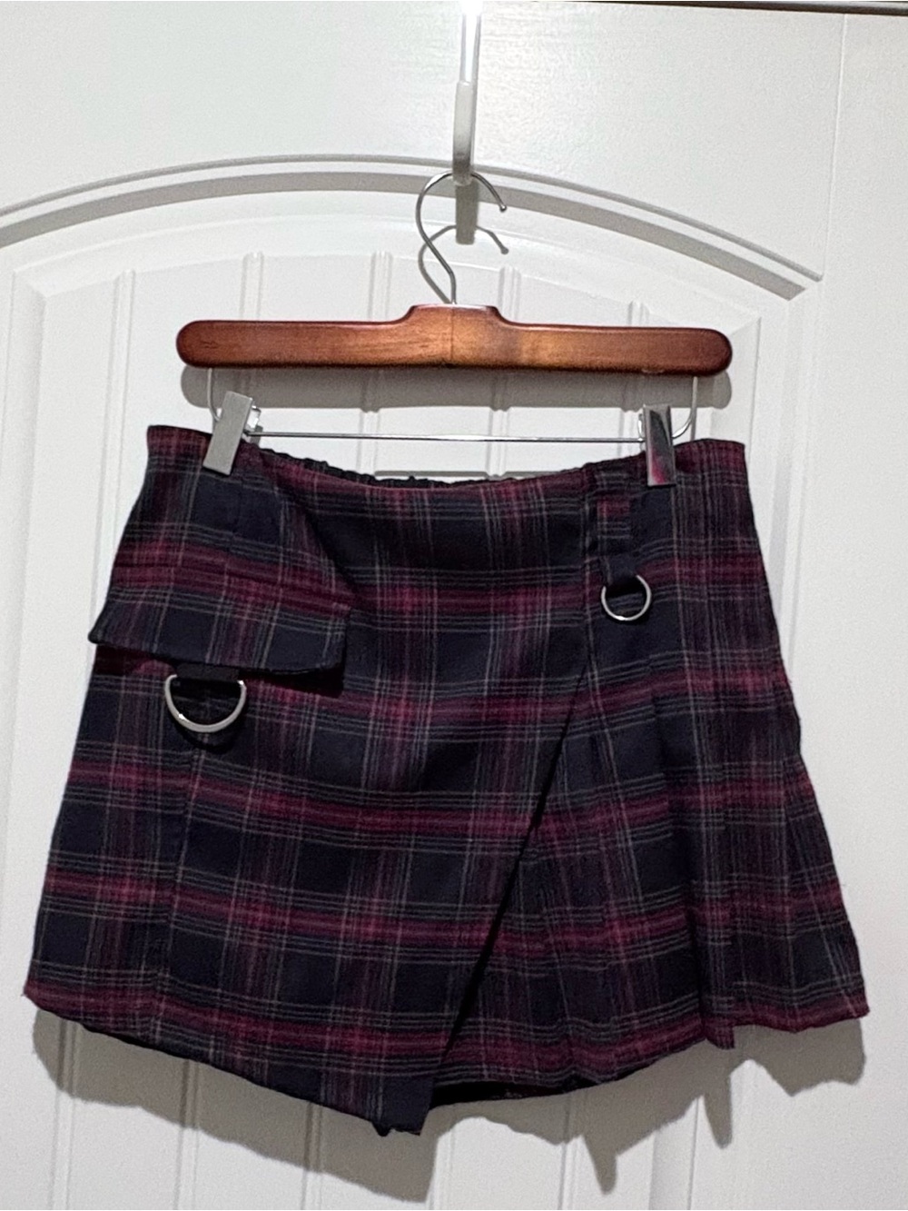 Cali 1850 Tartan Plaid Asymmetric Wrap Mini Skort L